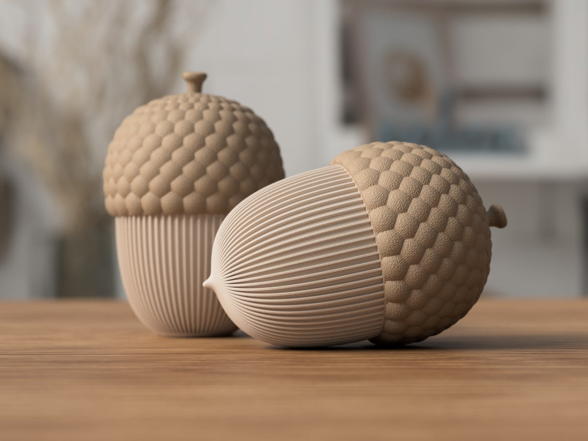 Acorn storage container in a warm natural home setting