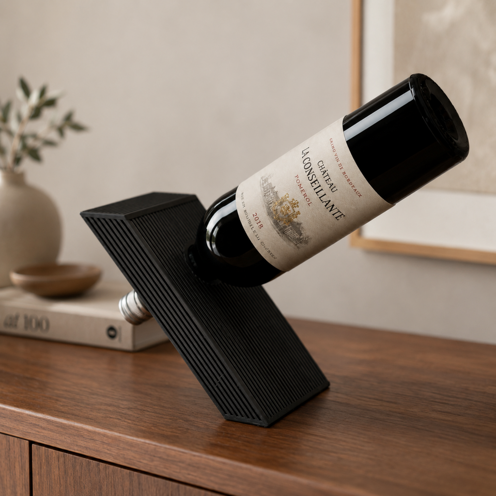 Japandi Floating Wine Bottle Holder in black