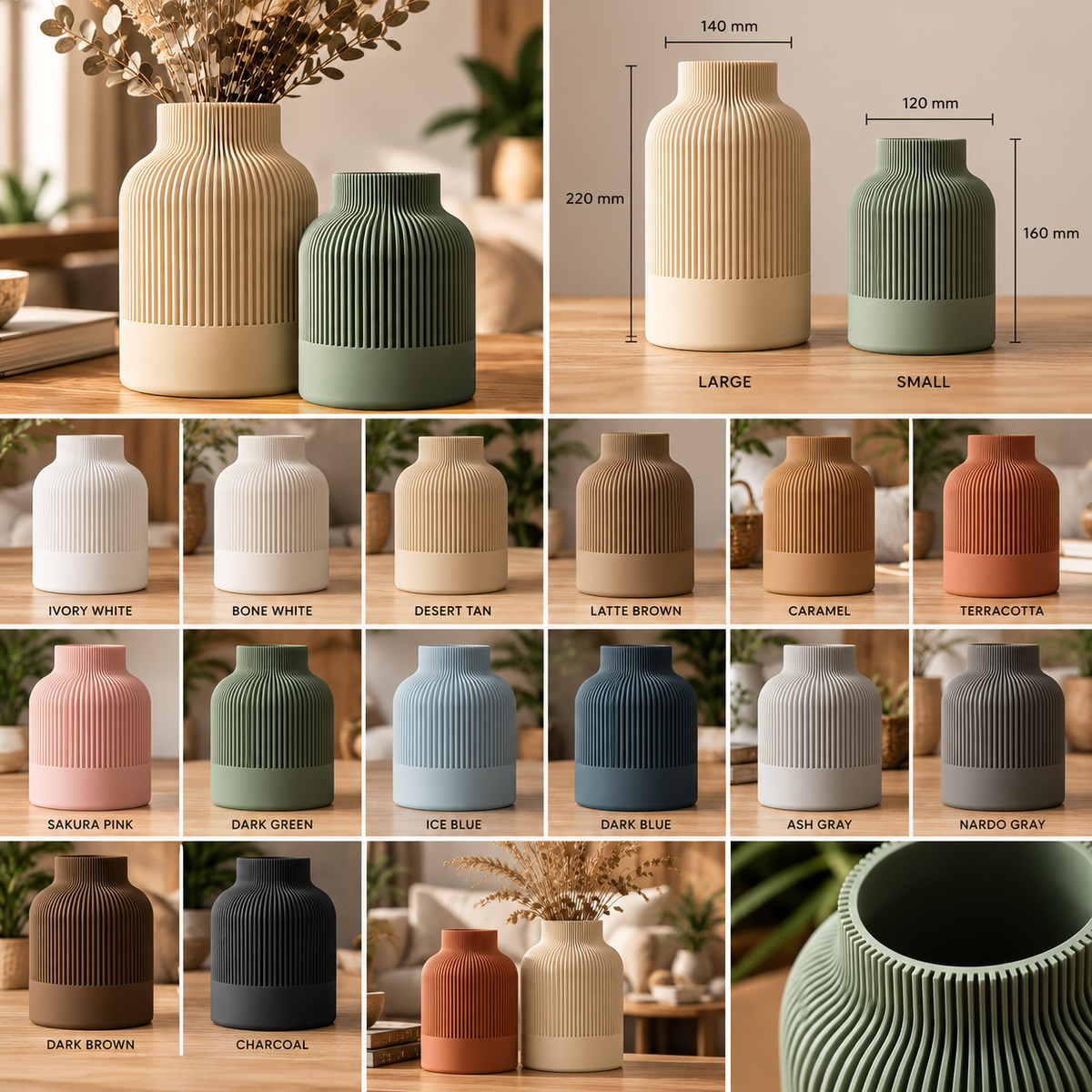 Japandi vase colour and size range
