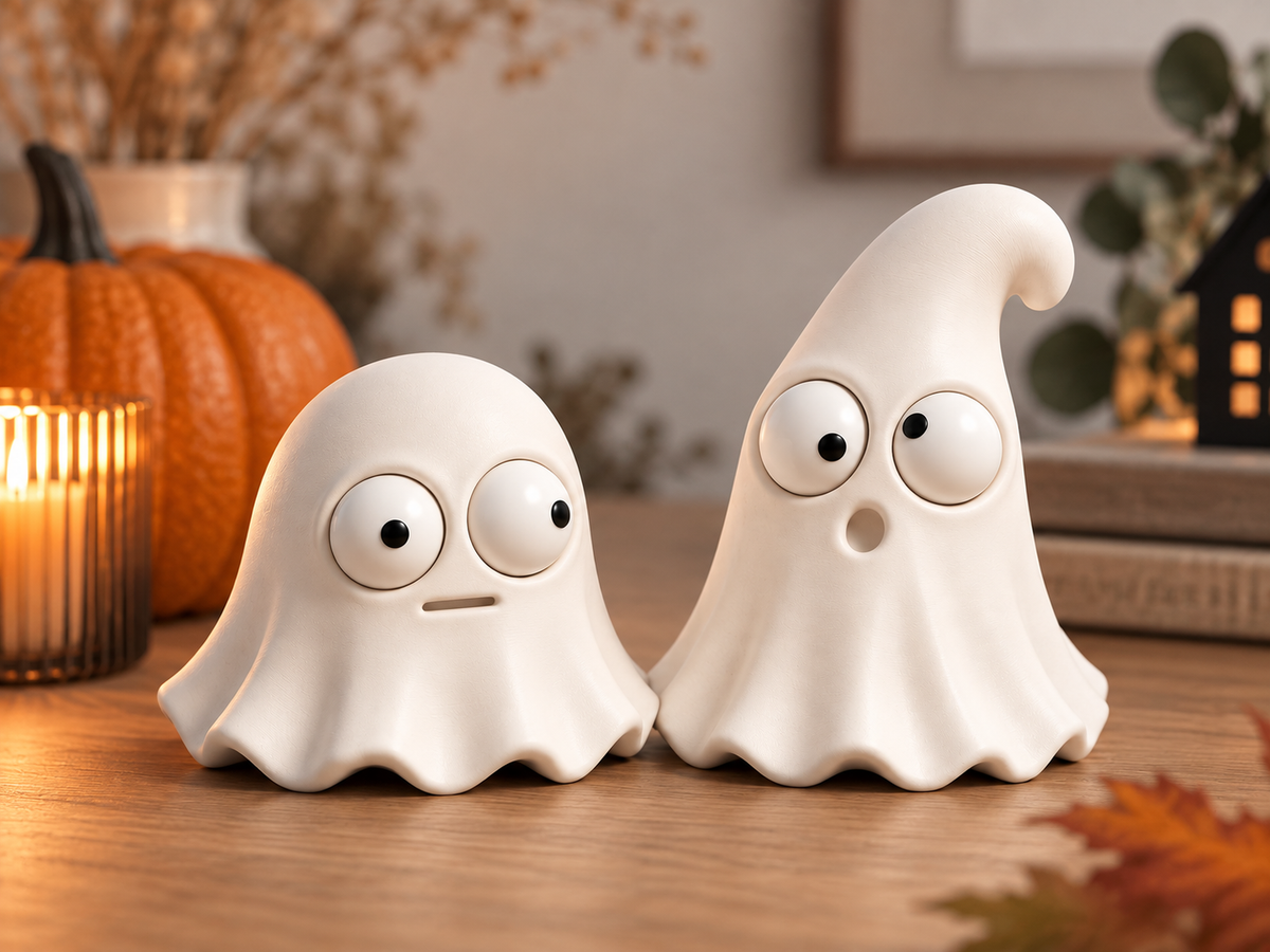 Goofy Ghost Pair with moving eyes in a warm Halloween display