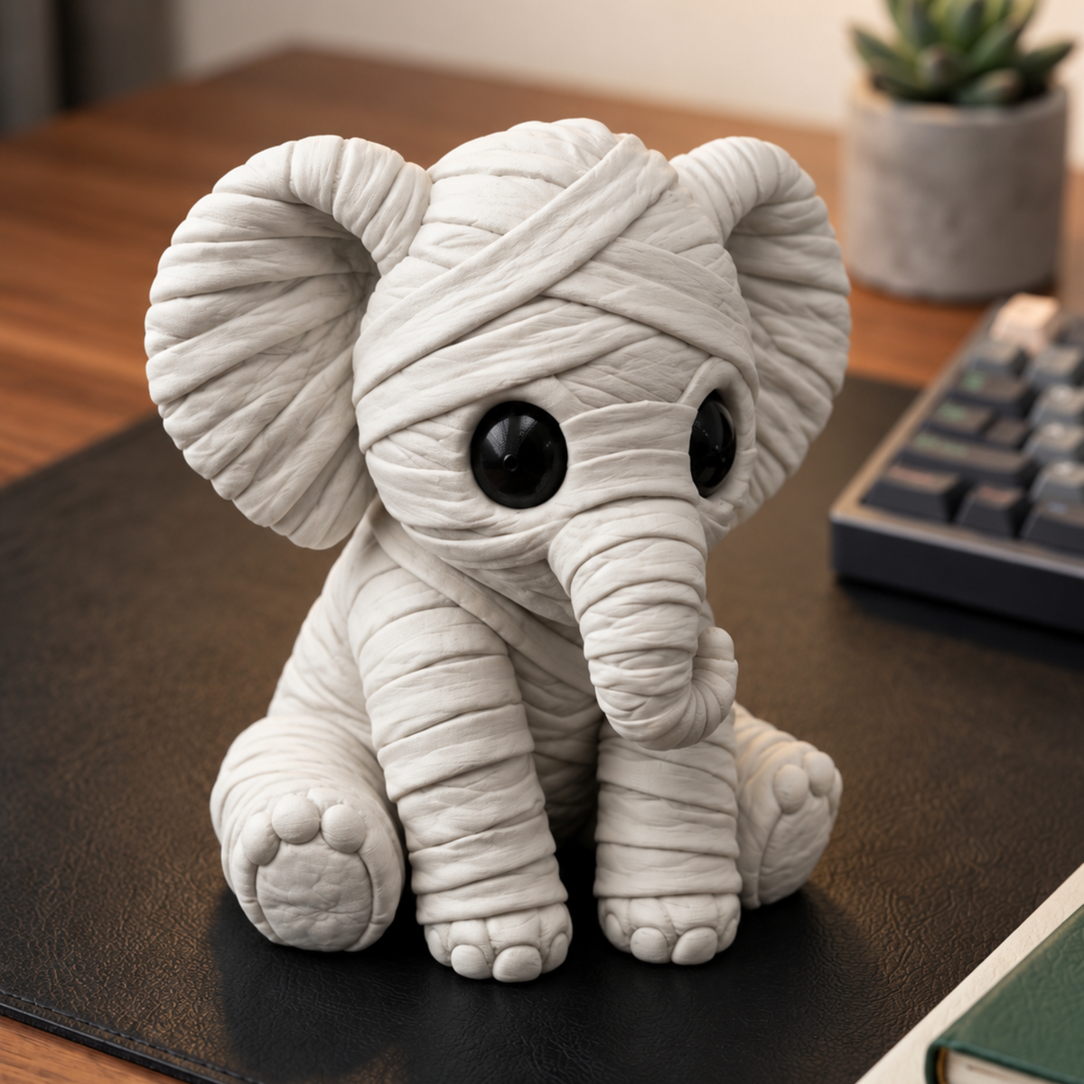 Mummy Elephant Buddy white 3D printed desk decoration
