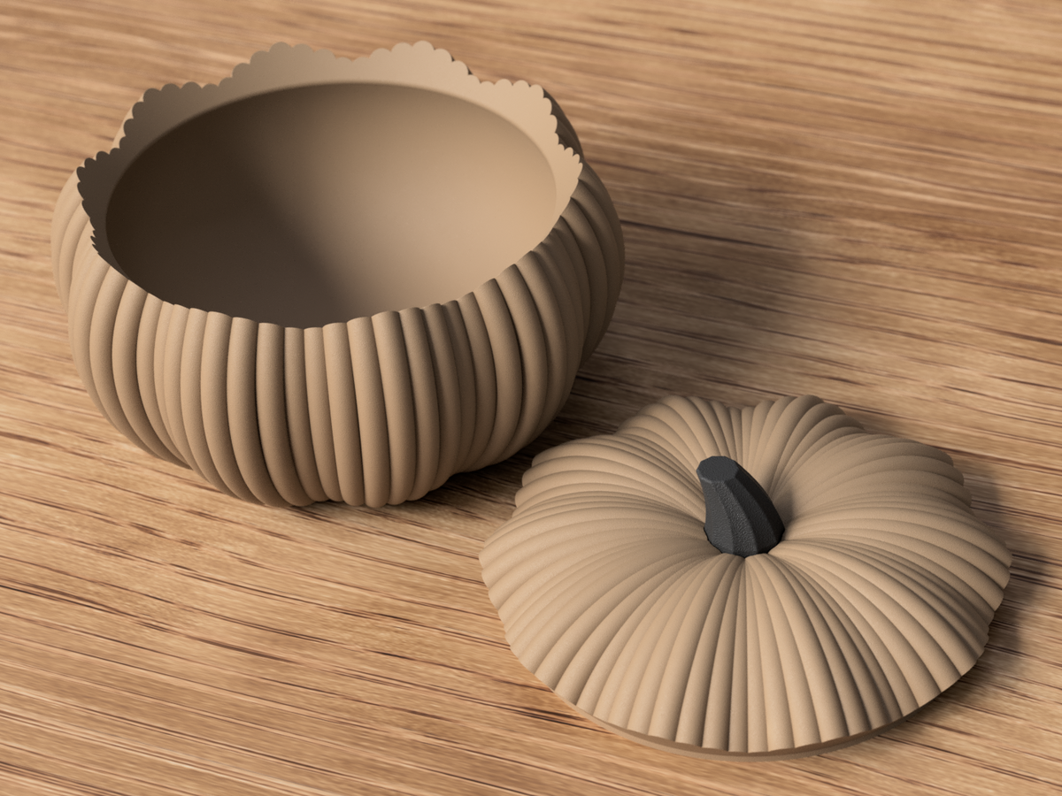 Caramel Pumpkin Bowl open with removable lid