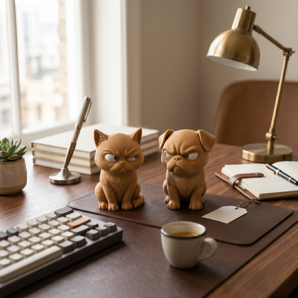 Tim and Tom Sideeye Siblings styled desk display